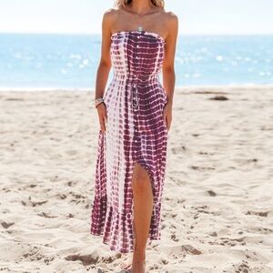 Women's Cupshe Tie Dye Smocked Waist Maxi Tube Beach Dress, Plus Size, 16/18